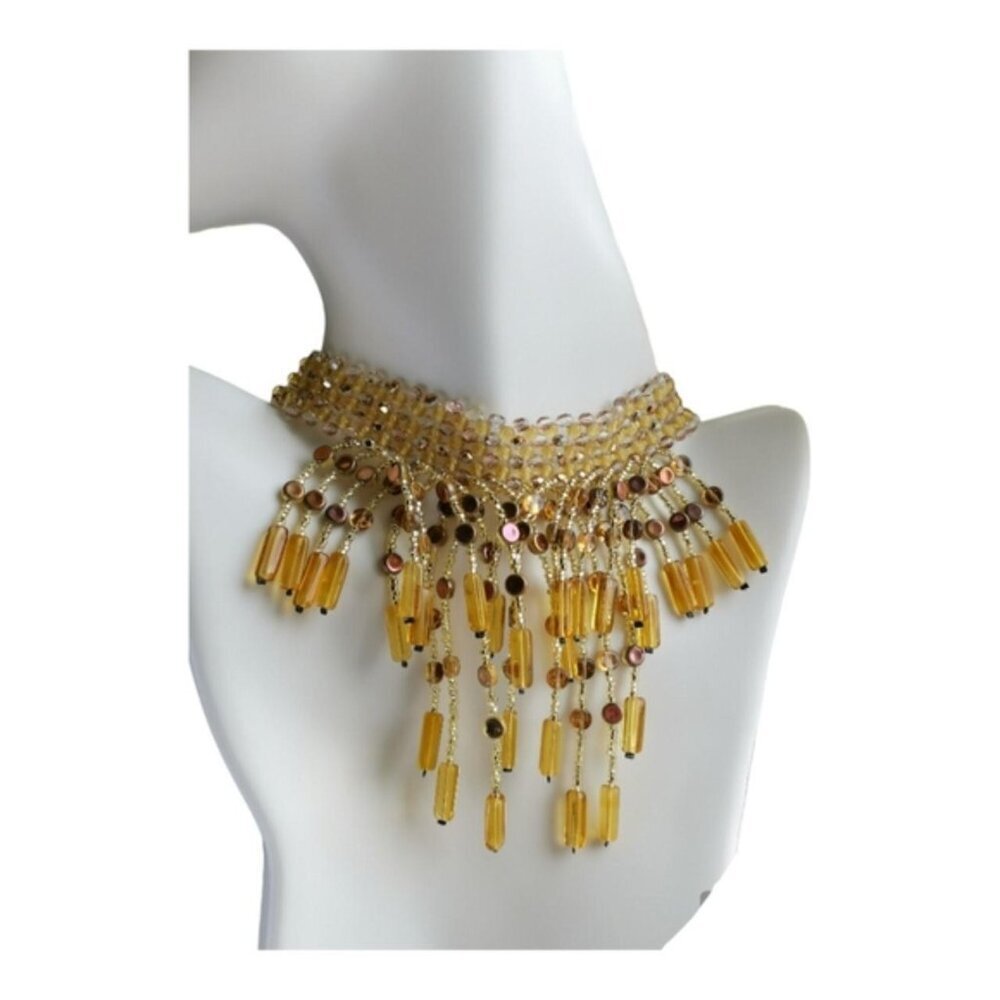 Vintage CZECH Amber glass  cascade choker necklace